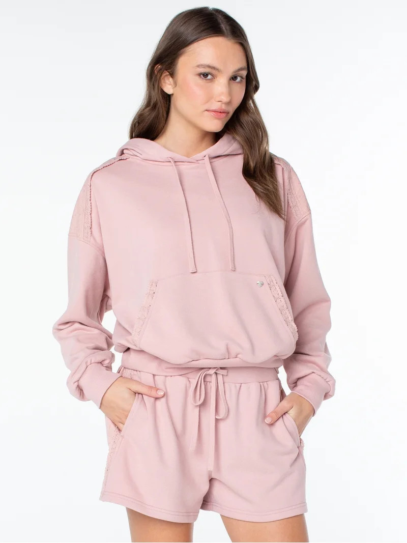 Celebrity Pink Women's and Women's Plus Lace Trim Hoodie Sweatshirt, Sizes XS-4X | Walmart (US)