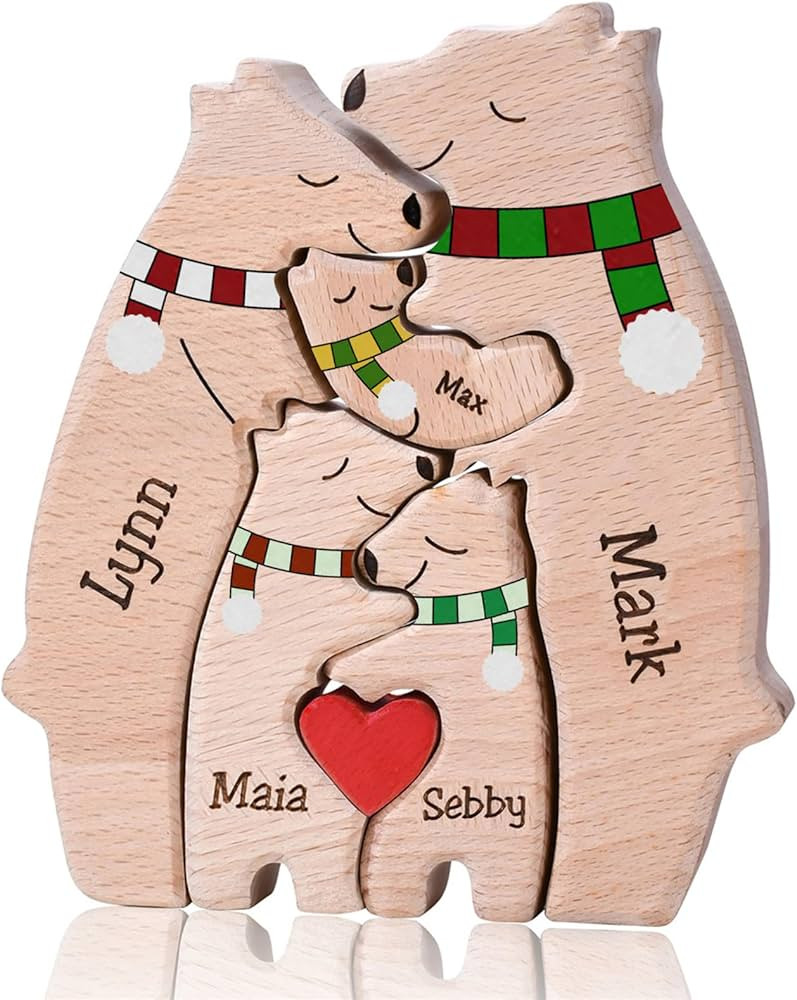 Personalized Wooden Puzzle with 2-8 Family Name,Wooden Bear Puzzle,Customizable Wooden Puzzle for... | Amazon (US)