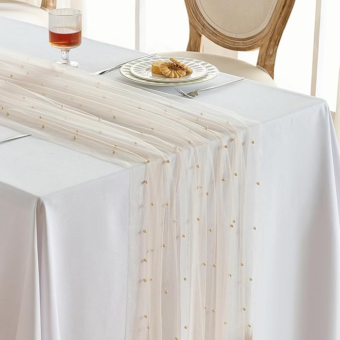 Fanami 6 Pack Pearl Table Runner -10FT Champagne Gold Boho Tulle Table Runners 120 Inches Long Ru... | Amazon (US)