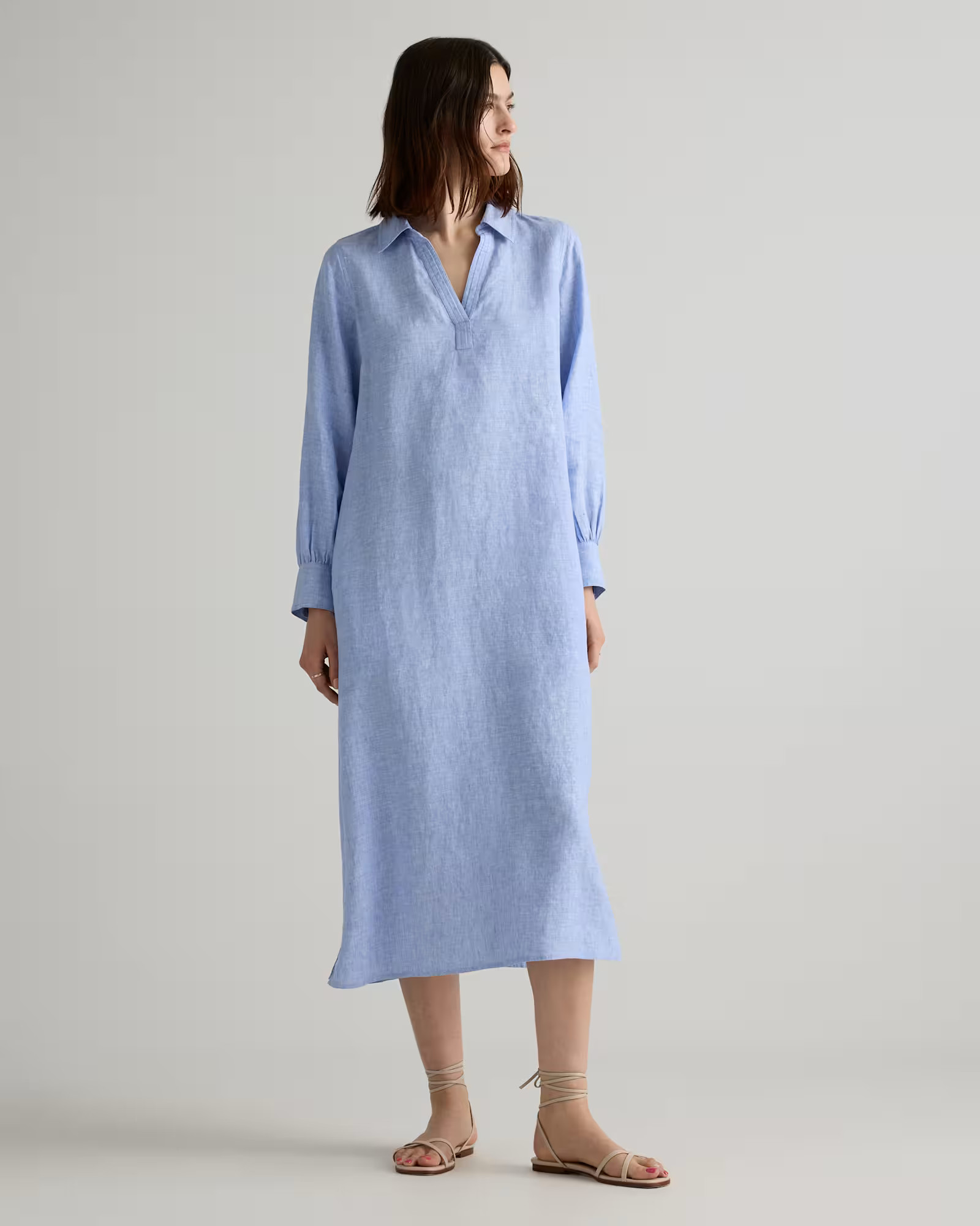 100% European Linen Popover Maxi Dress in French Blue | Quince