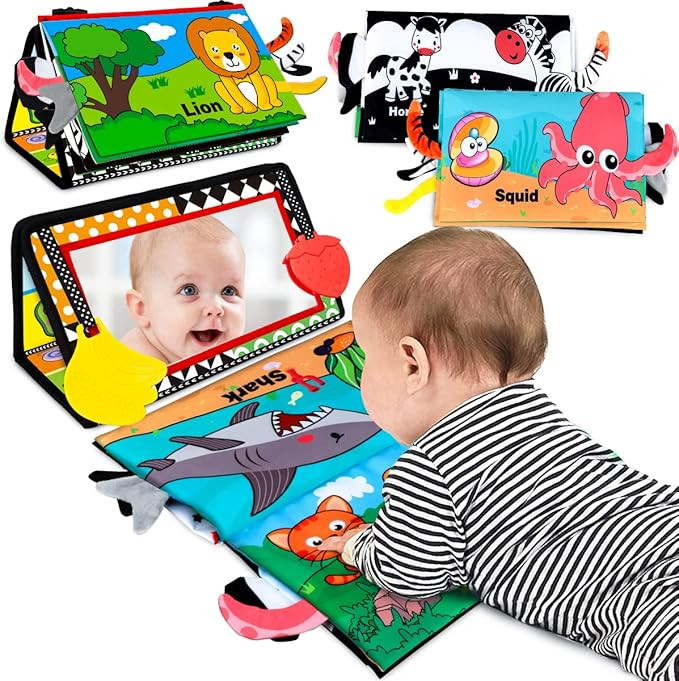 Baby Toys 0-6 Months - Tummy Time Toy Baby Mirror Infant Toys with Cloth Book - Black and White H... | Amazon (US)