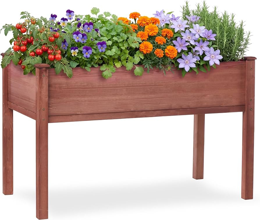 Raised Garden Bed with Legs, 48x24x30'', Outdoor Wood Elevated Planter Box, Thick Legs, w/Liner | Amazon (US)