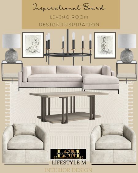 Living room design inspiration. Refresh your living rooms look by shopping the look below. Sectional, coffee table, accent accent arm chair, living room rug, end tables, table lamps, wall art, wheel chandelier. 

#LTKSale #LTKstyletip #LTKhome