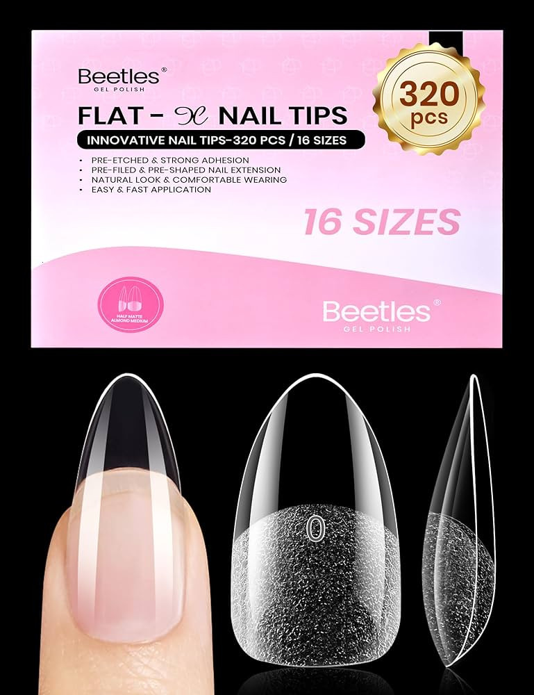 Beetles Medium Almond Nail Tips, 320pcs 16 Sizes(00-14), Pre-Etched Half-Matte Full Cover Soft Ge... | Amazon (US)
