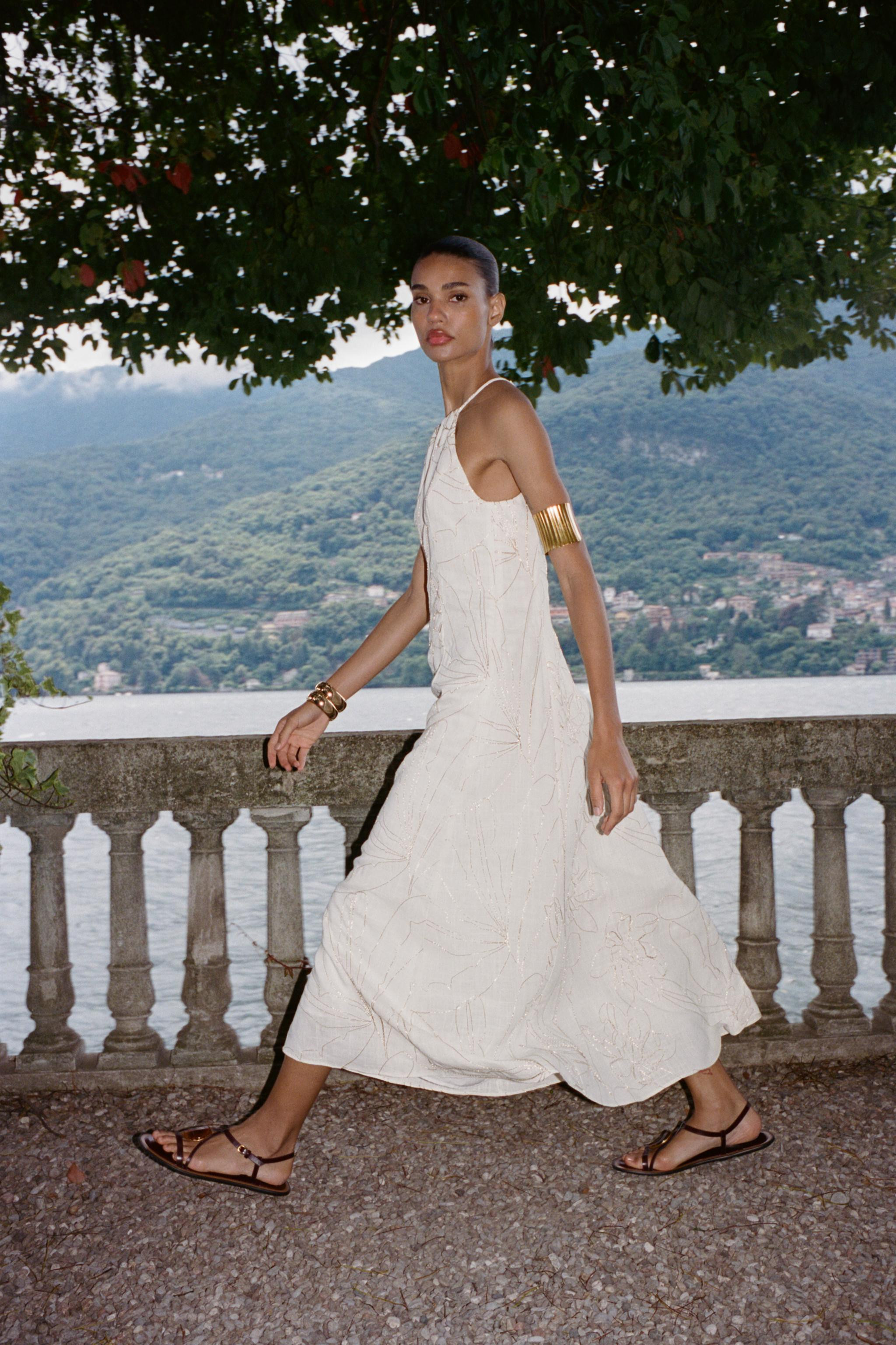 HALTER DRESS WITH FLORAL EMBROIDERY | Zara UK