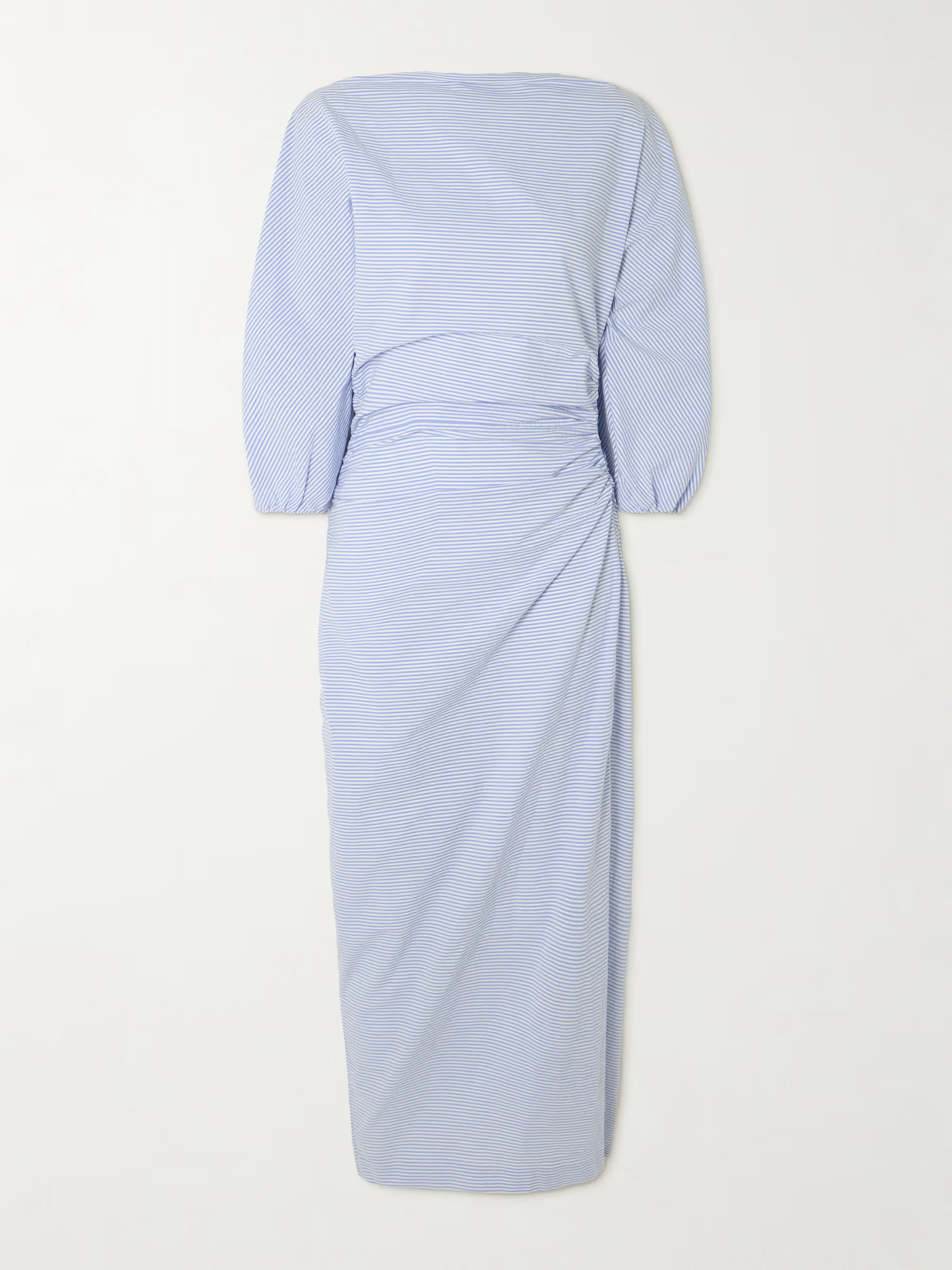 Ezra ruched striped cotton-seersucker midi dress | NET-A-PORTER (US)