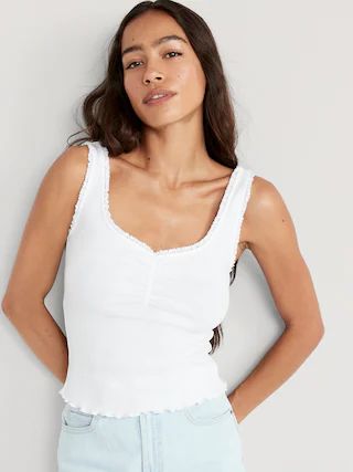 Rib-Knit Lettuce-Edge Cami Top for Women | Old Navy (US)