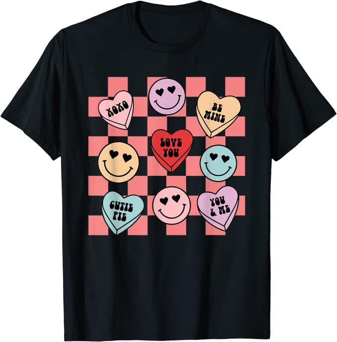 Candy Conversation Hearts Retro Groovy Valentines Day T-Shirt | Amazon (US)