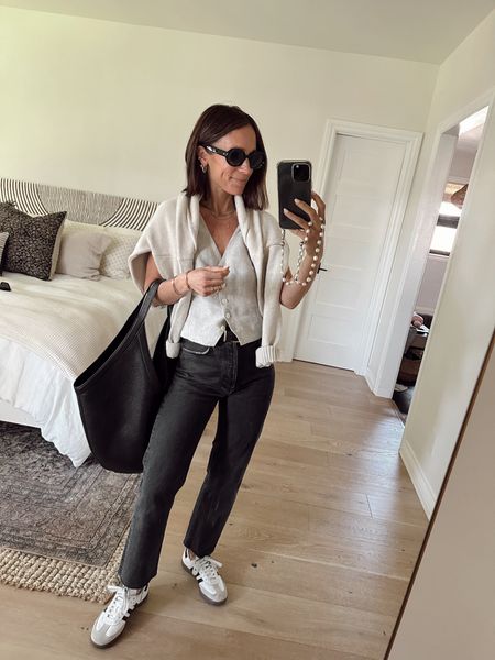 Outfit from May’s capsule 
Black straight leg jeans are 30% off- I cut them hem and they run tts 

#LTKover40
