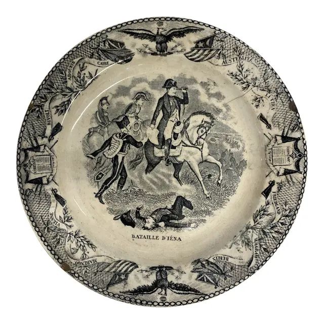 19th Century Antique Black & White Horse Transferware Plate | Chairish