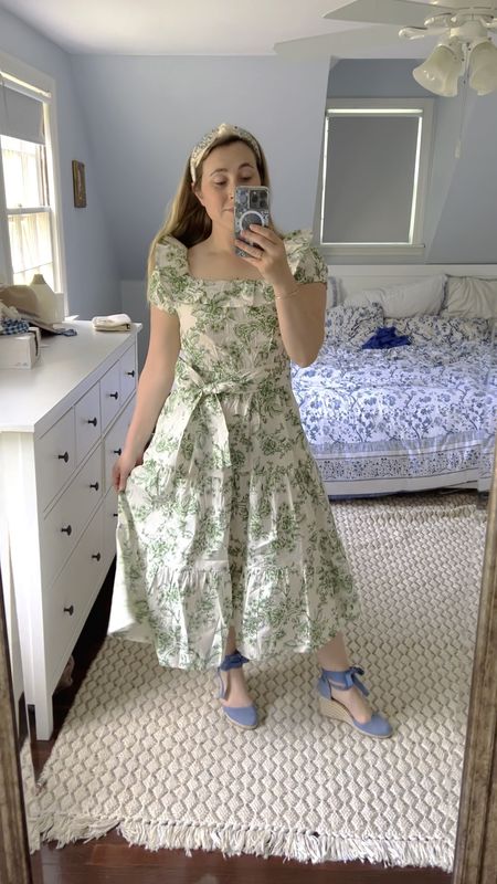 Getting major Sound of Music vibes (IYKYK) with this green toile midi dress! Grandmillennial floral spring style 

#LTKunder50 #LTKSeasonal #LTKFind