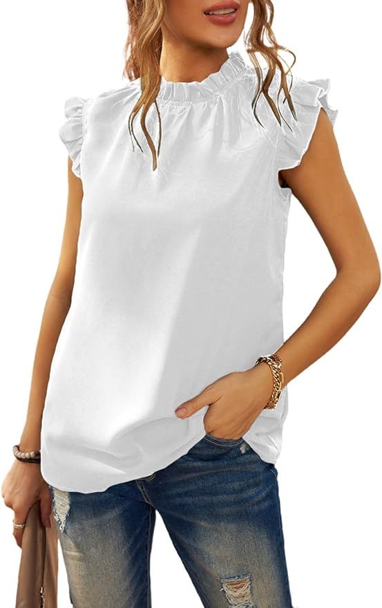 FARYSAYS Womens Chiffon Crewneck Tunic Tank Tops Summer Casual Sleeveless Blouse Shirts | Amazon (US)