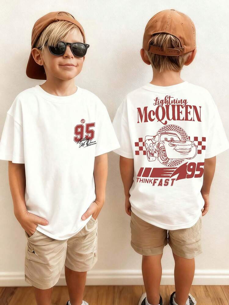 Disney Cars Lightning McQueen Kids' Tee, No.95 Double-Sided Print Retro Kids' Wear | SHEIN