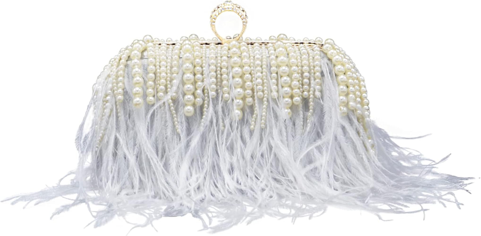 Miuco Ostrich Feather Pearl Clutch Purses For Women Wedding Party Evening Dress Bag Shoulder Bag | Amazon (US)