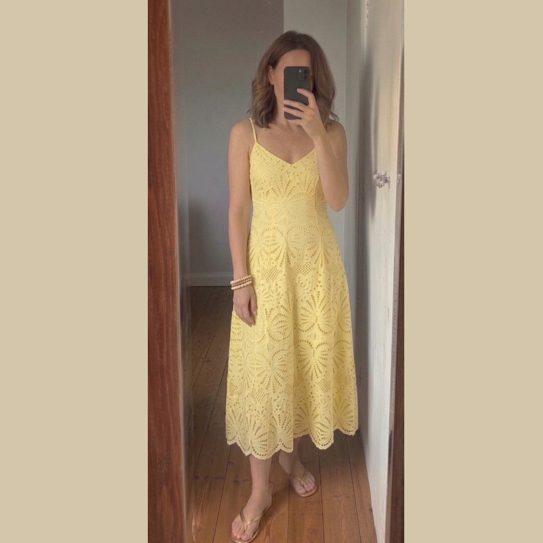 Yellow cutout dress. Could work for a wedding guest outfit #wedding guest 