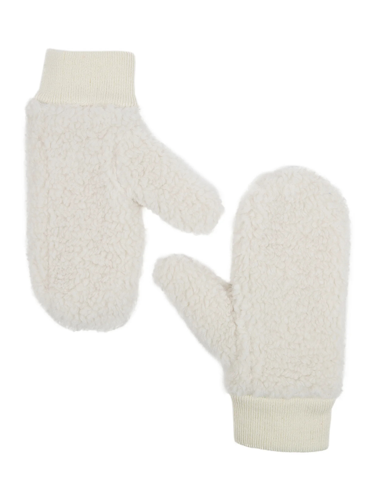 Time and Tru Women's Faux Shearling Winter Mitten Gloves, Cream | Walmart (US)