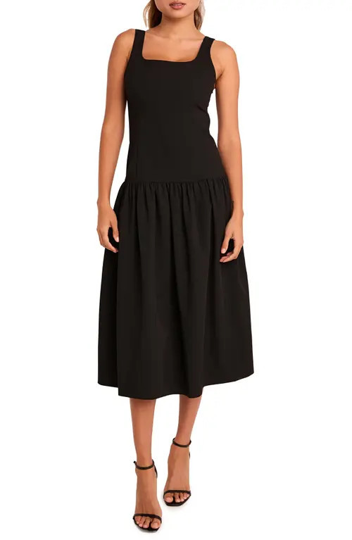 Endless Rose Drop Waist Midi Dress in Black at Nordstrom, Size Medium | Nordstrom