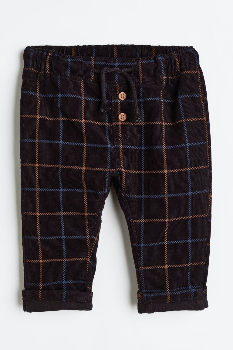 Fully Lined Corduroy Pants - Dark brown/plaid - Kids | H&M US | H&M (US)