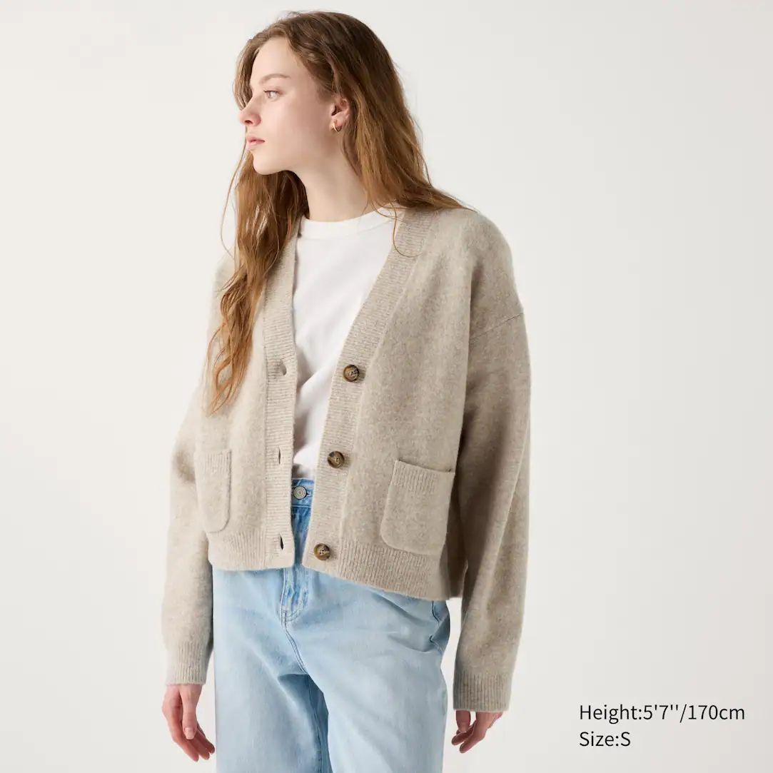 Soufflé Yarn V Neck Short Cardigan | UNIQLO (UK)