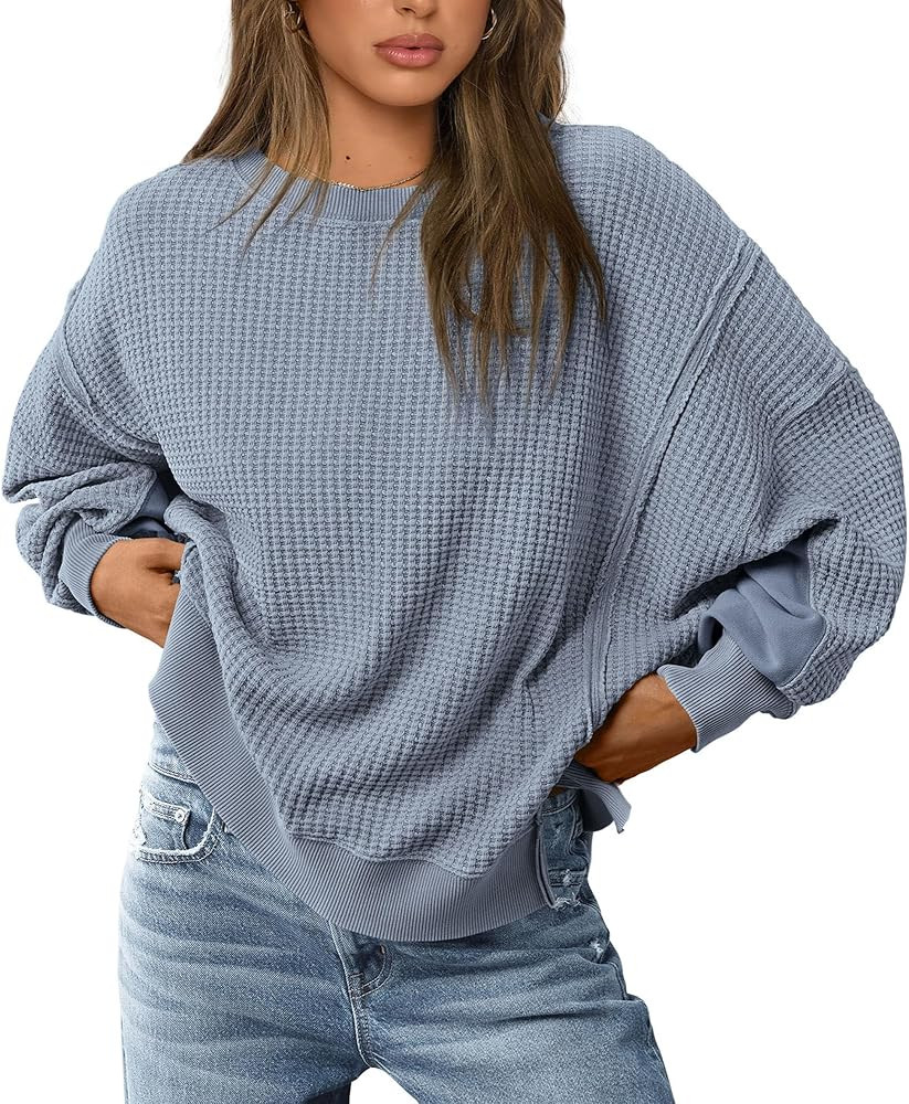 PRETTYGARDEN Oversized Sweatshirt for Women 2025 Fashion Crewneck Long Sleeve Pullover Waffle Kni... | Amazon (US)