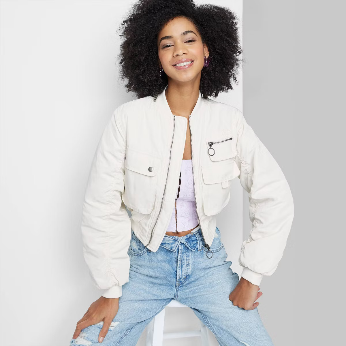Women's Cargo Utility Cropped Bomber Jacket - Wild Fable™ | Target