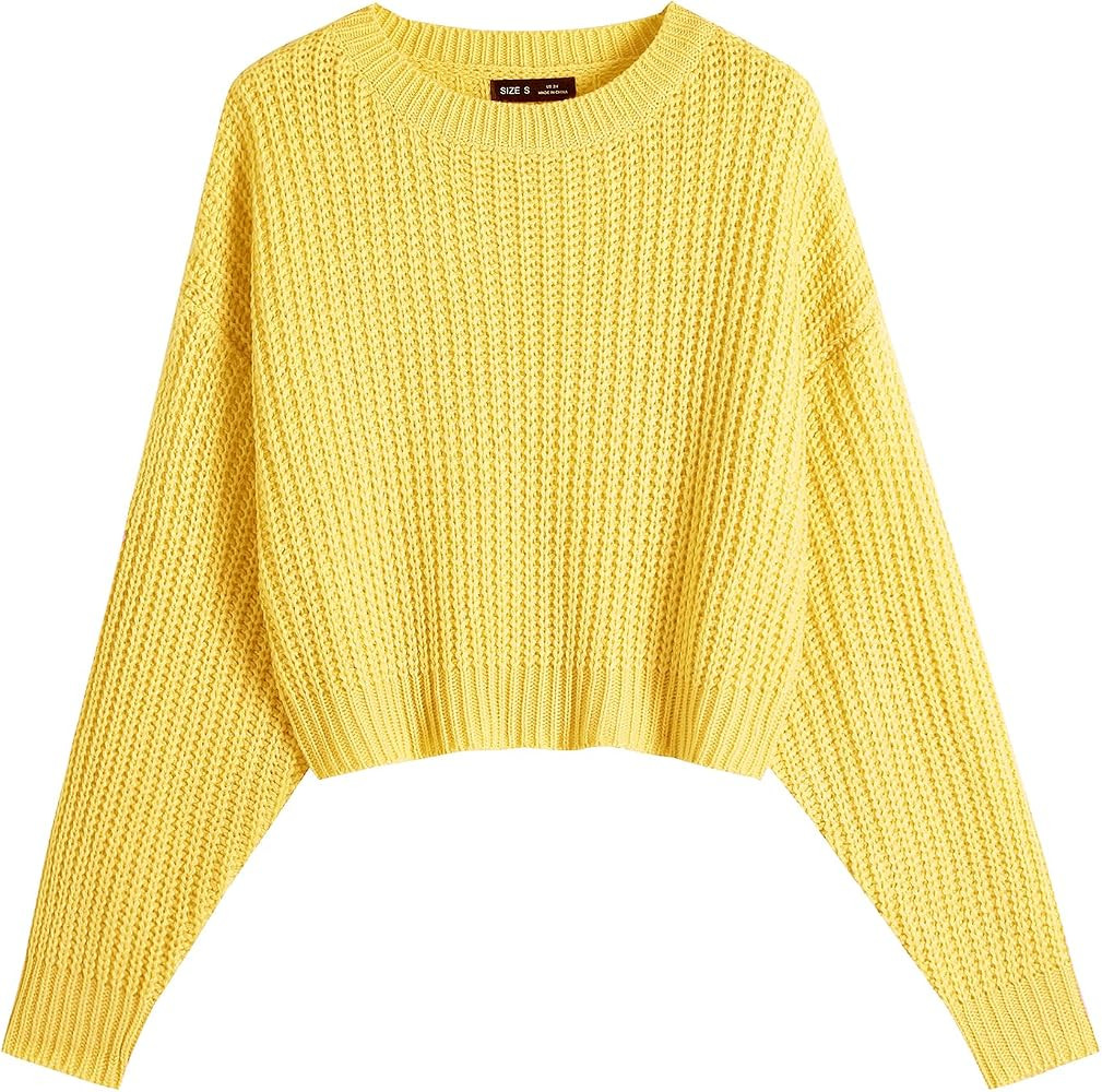 Crew Neck Batwing Cropped Sweater for Women | Amazon (US)