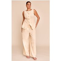 Plus Sand Stripe Linen Look Wide Leg Pants | PrettyLittleThing US