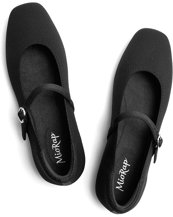 Square Toe Mary Jane Flats for Women Dressy Comfortable Knit Ballet Flat Adjustable Strap for Wor... | Amazon (US)