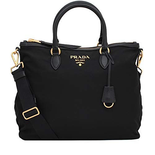 Prada Womens Two Way Black Tessuto Nylon Tote Crossbody Calf Leather Trim 1BC060 | Amazon (US)