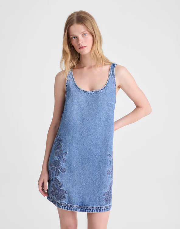 Denim Embroidered Mini Dress | Madewell