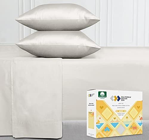 400-Thread-Count 100% Pure Cotton Sheets - 4-Piece Ivory Color King Sheet Set Long-Staple Combed ... | Amazon (US)