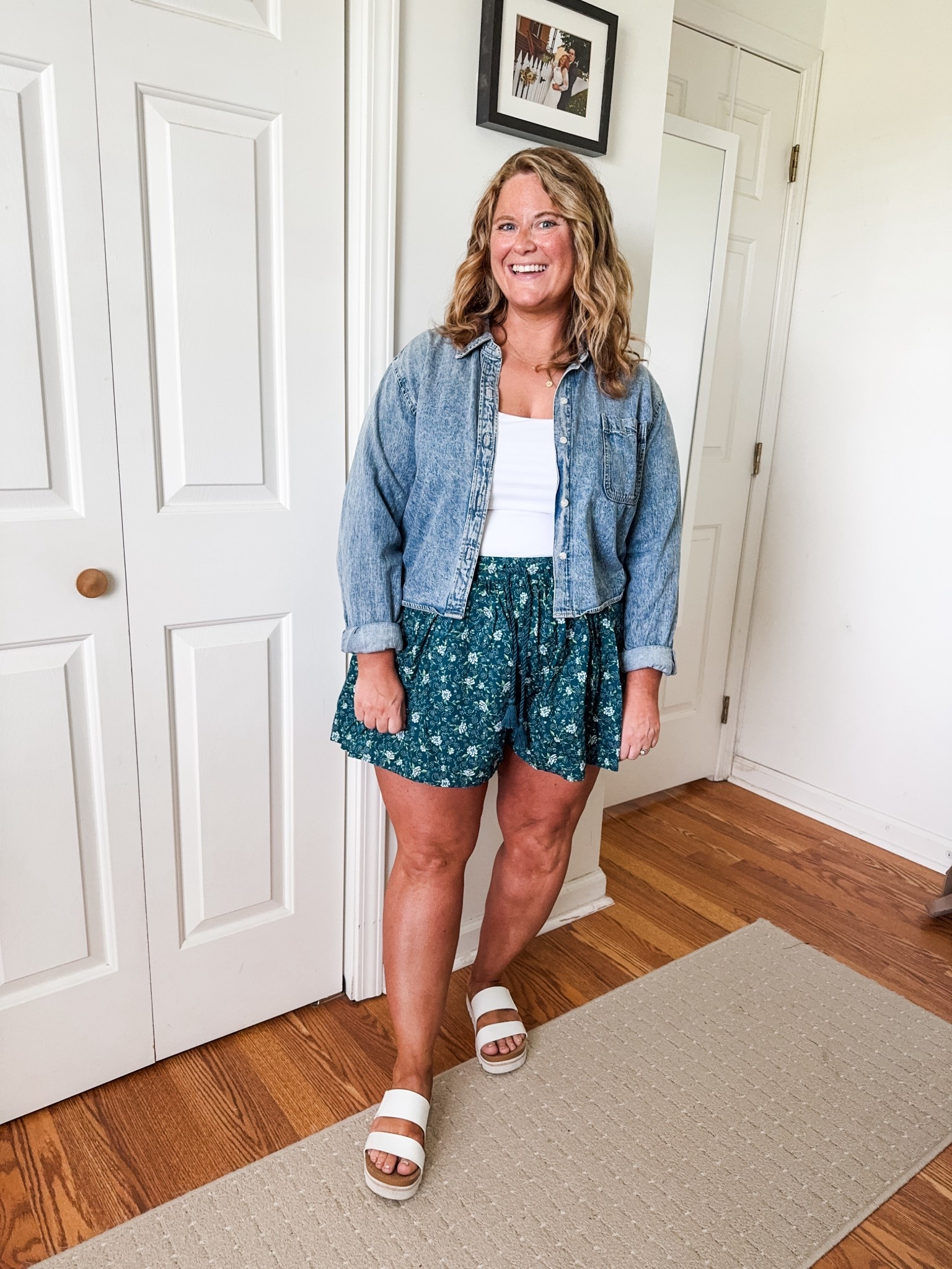 Love these flowy shorts that hide my belly! I’m wearing a large.  My cropped denim shirt is old so linking similar.  

#LTKFindsUnder50 #LTKStyleTip #LTKMidsize