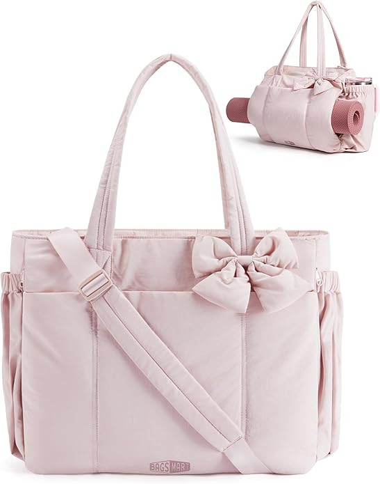 BAGAMSRT Crush Bow Tote Bag for Women, Large Work Tote with 40oz Tumbler, Puffer Travel Tote Bag ... | Amazon (US)