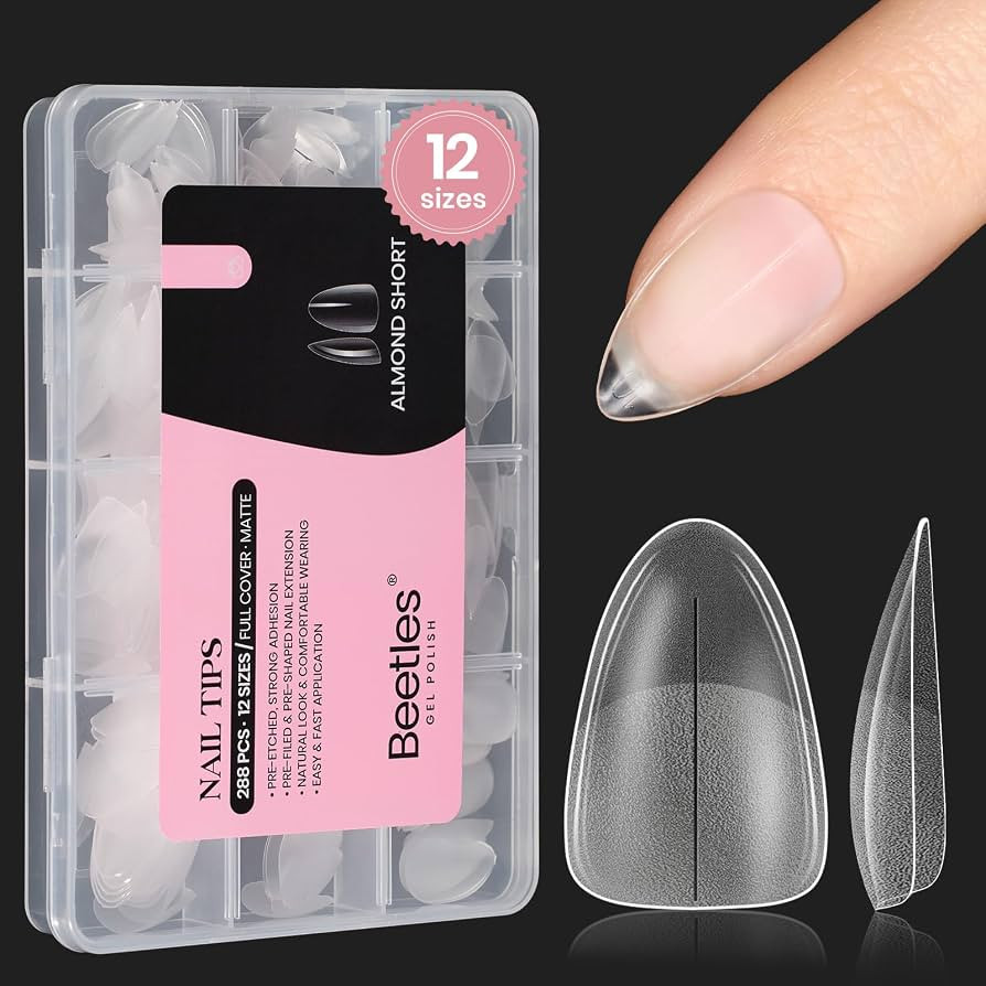Beetles Short Almond Nail Tips - 288PCS 12 Sizes Full Matte Cover Pre-Shaped False Nails Soft Alm... | Amazon (US)