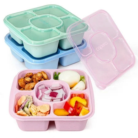 Caperci 3 Pack Lunchable Snack Containers -660ml 5 Compartment Lunchable Containers with Dividers, Dishwasher Safe, New Virgin PP Translucent Lid+ Solid-Colored Box Body (Light Color) | Walmart (US)