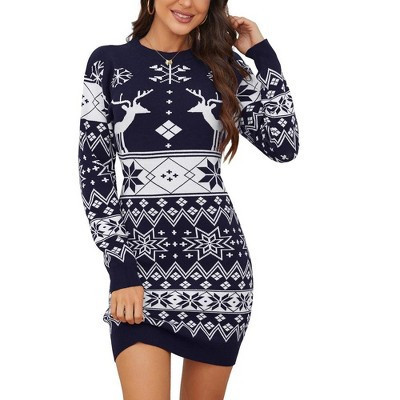 Christmas Sweater Dress for Women 2025 Jacquard Sweater Dress Stretchy Festive Dress Reinder Snowflakes Sweaters Slim Fit Mini Dress,Royal Blue 2XL | Target