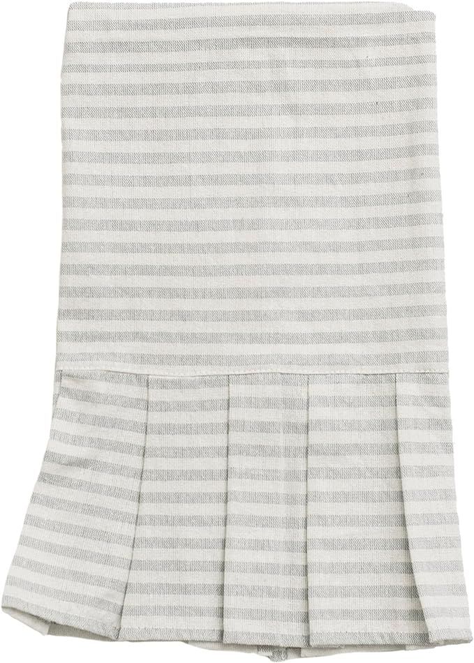Sweet Water Decor Striped Tea Towel with Ruffle | Large Size 28 x 18 inches | Cream with Grey Dec... | Amazon (US)