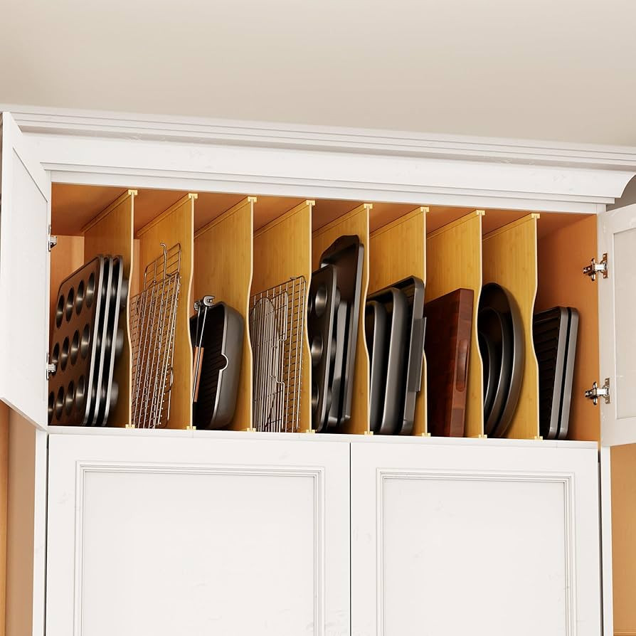 SpaceAid 8 Pack Tray Dividers for Cabinets, Bamboo Kitchen Cookie Baking Sheet Organizer for Cabi... | Amazon (US)