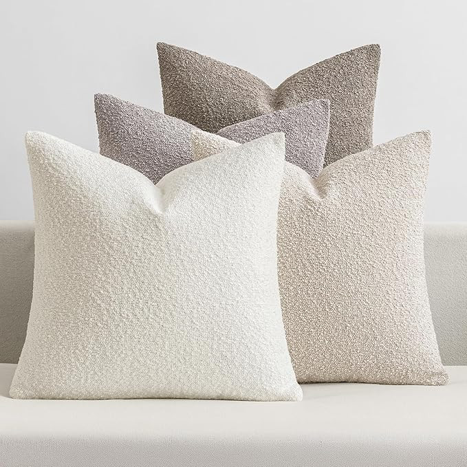 MIULEE Pack of 4 Decorative Textured Boucle Throw Pillow Covers 18x18 Inch Neutral Accent Solid P... | Amazon (US)