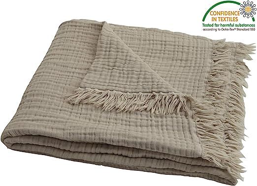 100% Pre-Washed Organic Muslin Cotton Throw Blanket for Adults, Kids, Couch. 4 Layers Plant Dyed ... | Amazon (US)