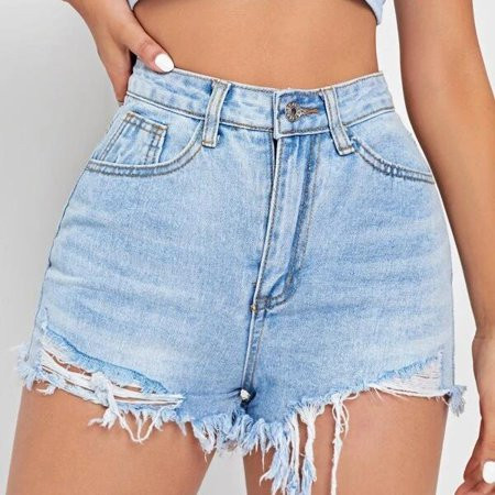 High-rise Ripped Raw Hem Denim Shorts Women s Ripped Raw Hem High Waisted Distressed Denim Shorts | Walmart (US)