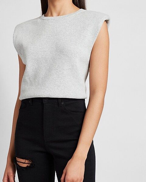 Ribbed Padded Shoulder Sweater | Express