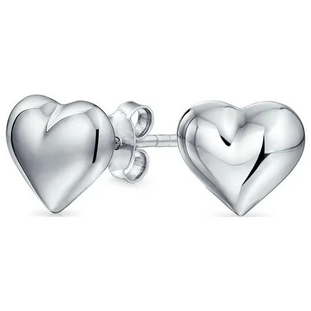 Bling Jewelry Small Love Heart Puffed Stud Earrings Shinny .925 Sterling Silver 8MM | Walmart (US)