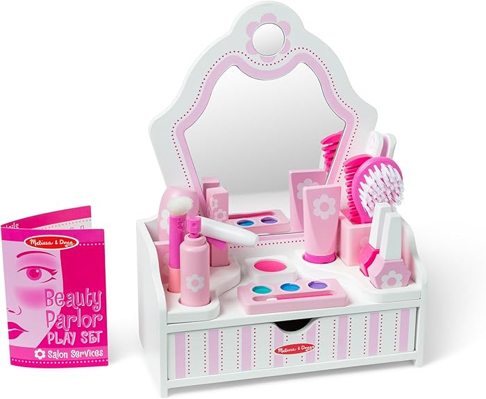 Melissa & Doug Wooden Beauty Salon Play Set, 18-Piece Vanity with Pretend Play Toys, Makeup, Mirr... | Amazon (US)