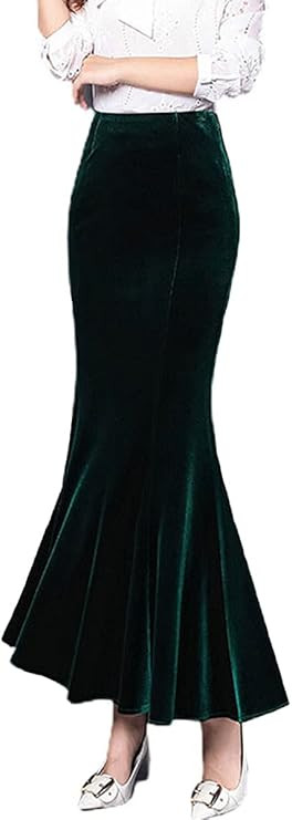 ebossy Women's High Waist Bodycon Velvet Fishtail Mermaid Maxi Skirt Evening Party | Amazon (US)
