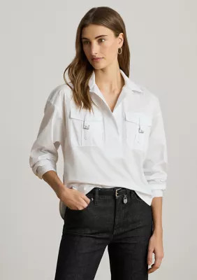 Lauren Ralph Lauren Women's Long Sleeve Wovens Shirt, White, Large | Belk
