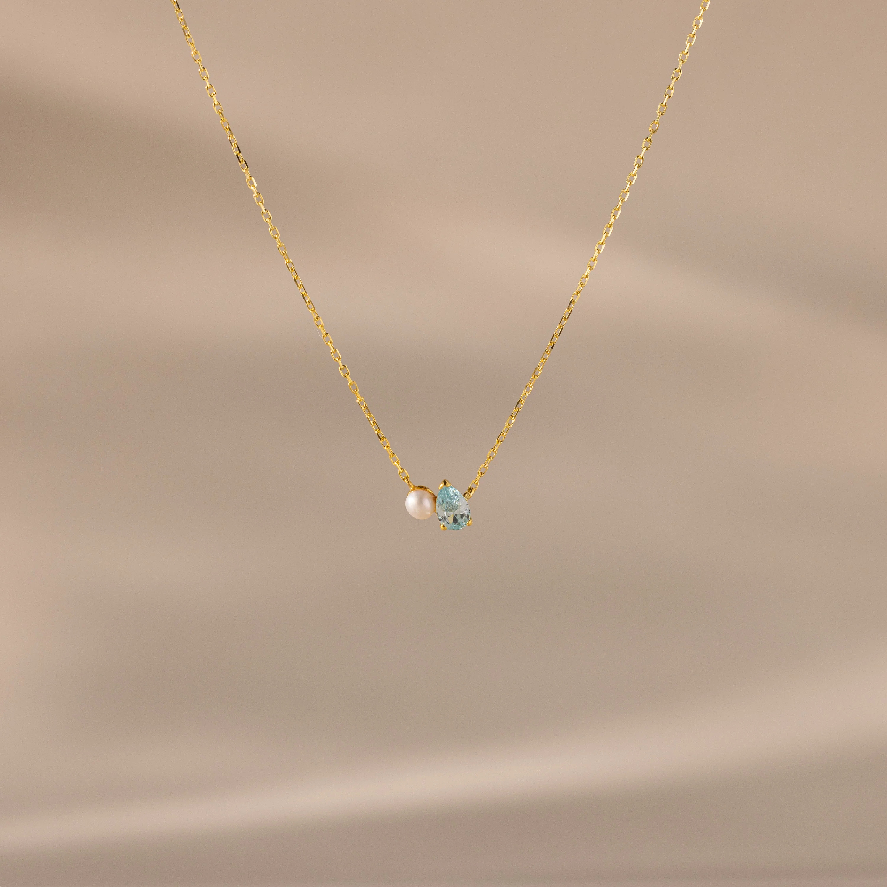 Teardrop Aquamarine Birthstone & Pearl Necklace | Caitlyn Minimalist | Caitlyn Minimalist