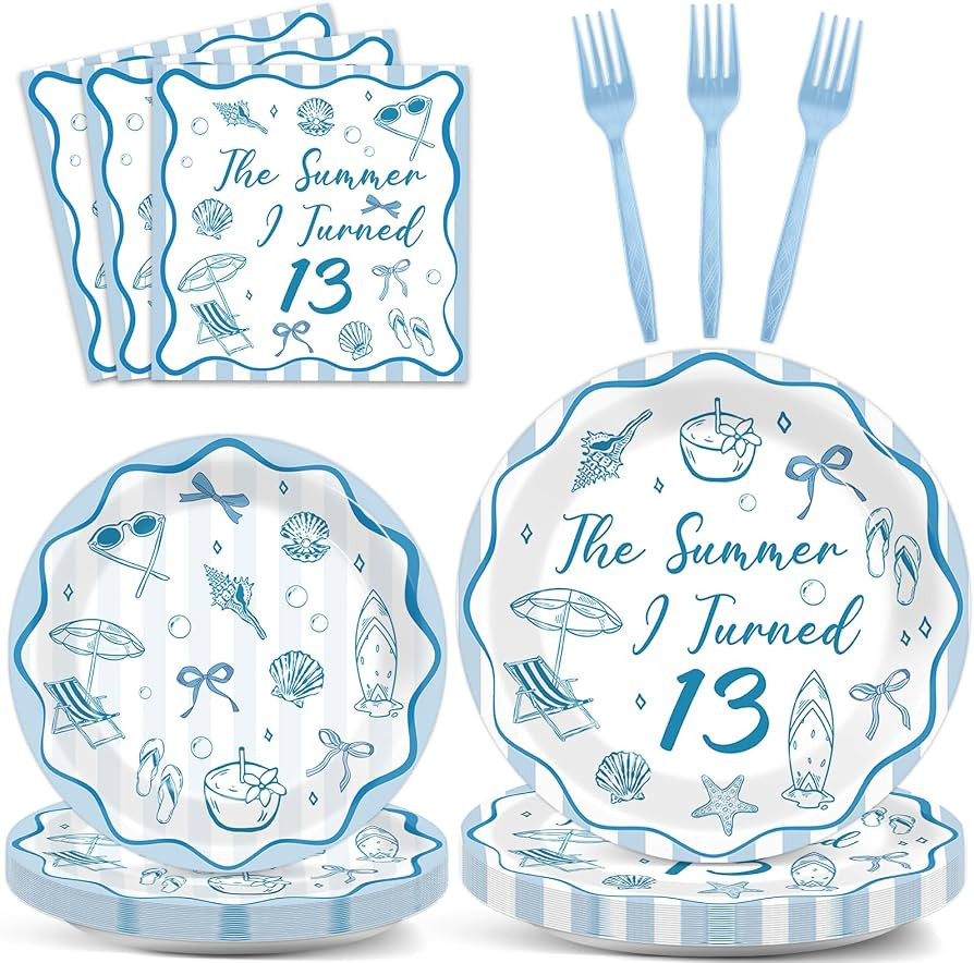 96Pcs The Summer I Turned 13 Tableware Set Seashell Starfish Party Decoration Ocean Themed Paper ... | Amazon (US)