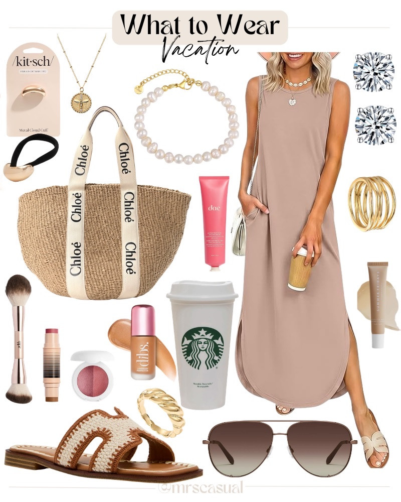 Vacation capsule vibes 🤎 Easy dress, comfy sandals and all the neutral extras 🔗⬇️

#LTKmomlife #LTKSeasonal #LTKOver40