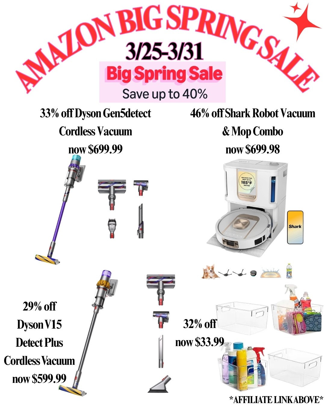 Amazon big spring sale. Dyson cordless vacuum. Shark vacuum. Organizer bins 

#LTKHome #LTKSaleAlert